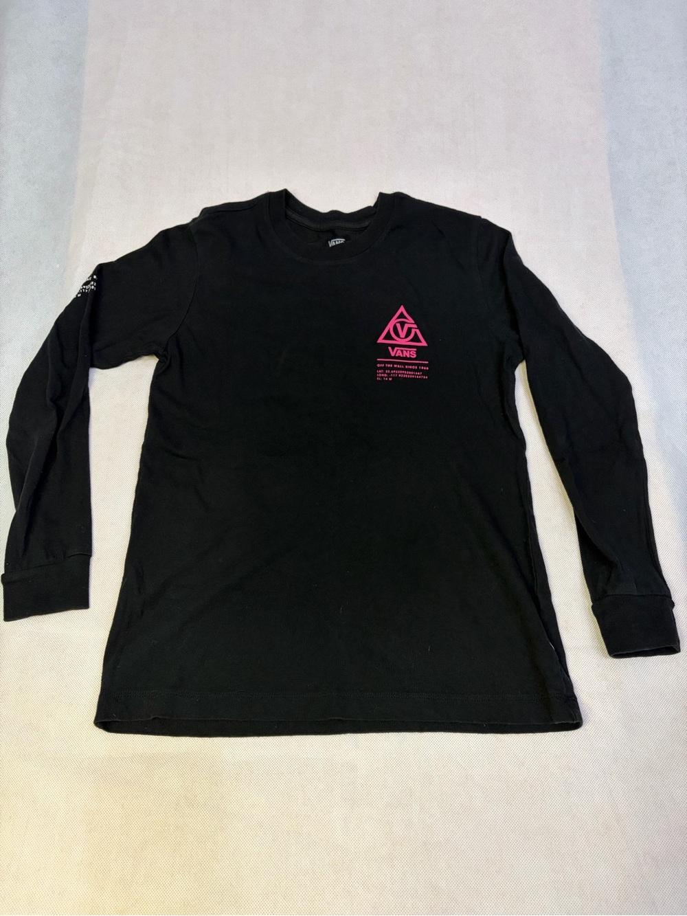 Vans Black Long Sleeve Tee with Pink Logo Graphic